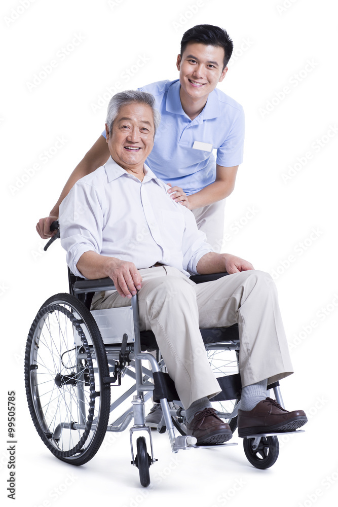 Male nursing worker and senior man