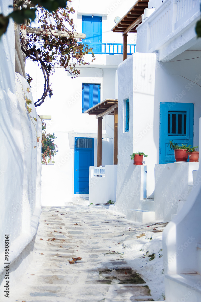 Backstreets of Mykonos island Greece