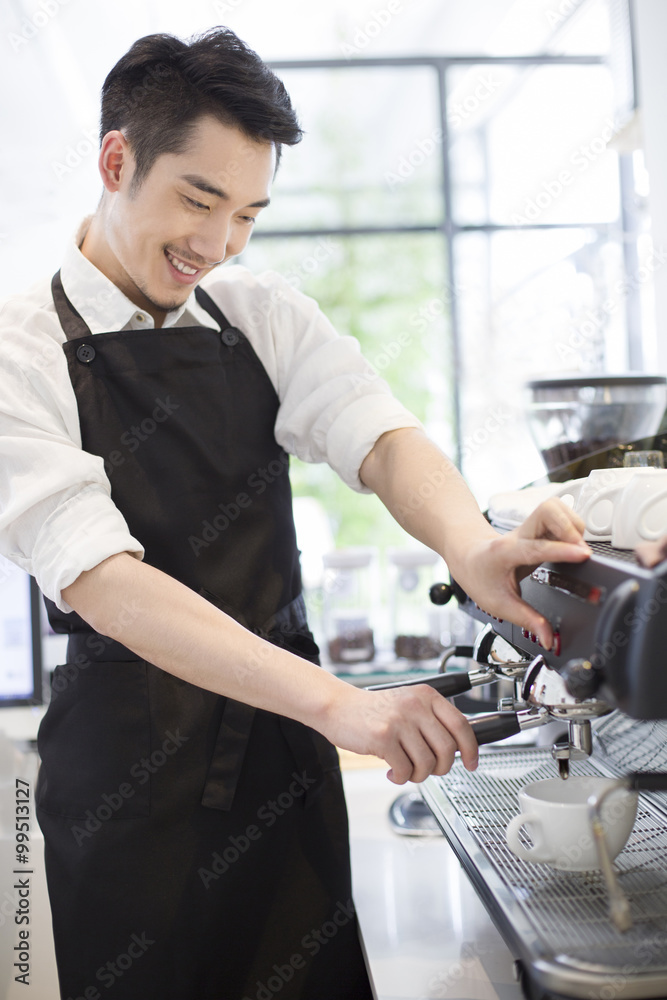 Barista making coffee