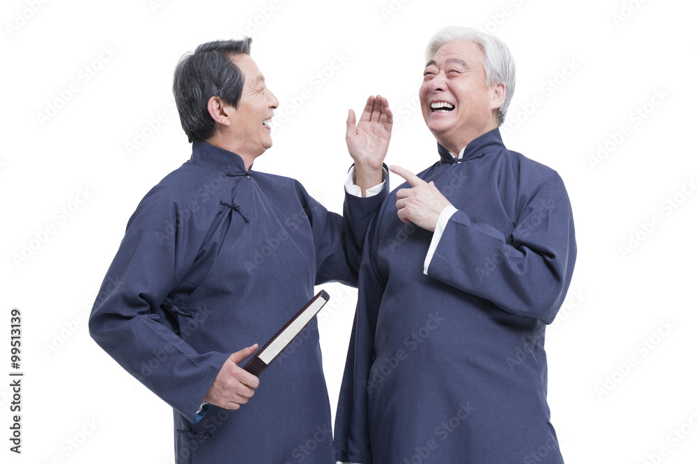 Cheerful senior men in traditional clothing