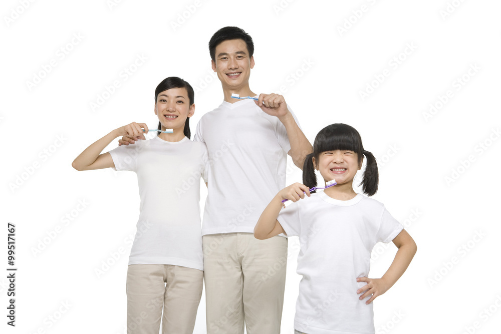 Family brushing teeth