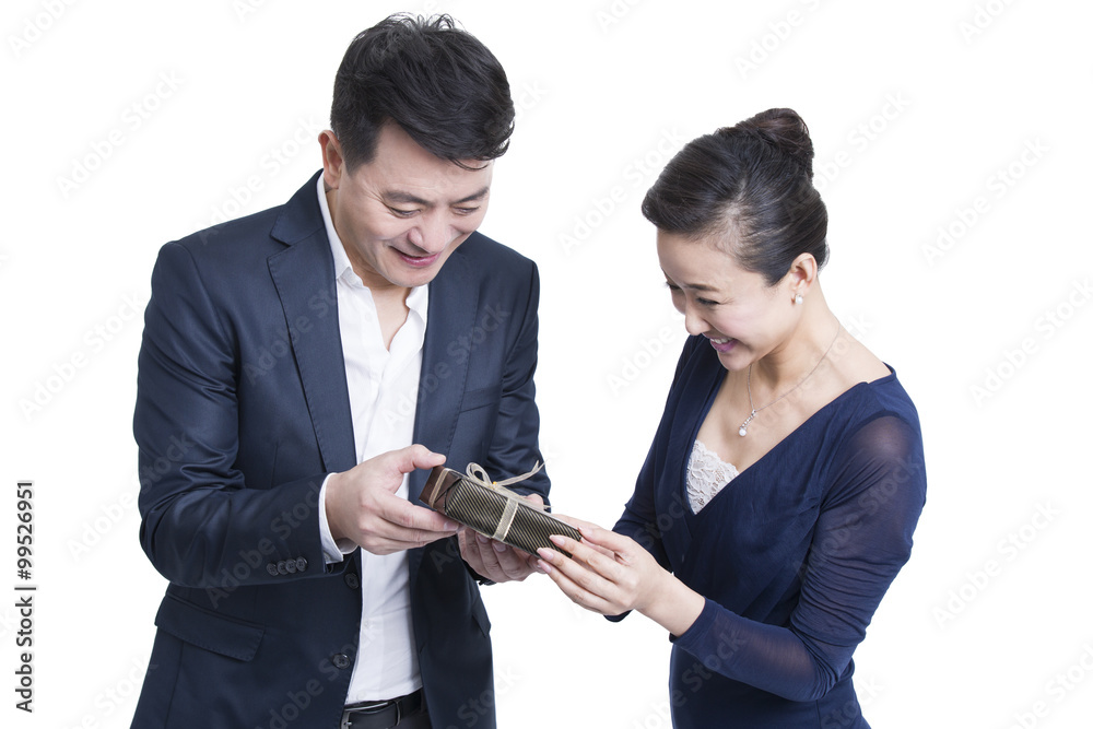 Happy couple with gift