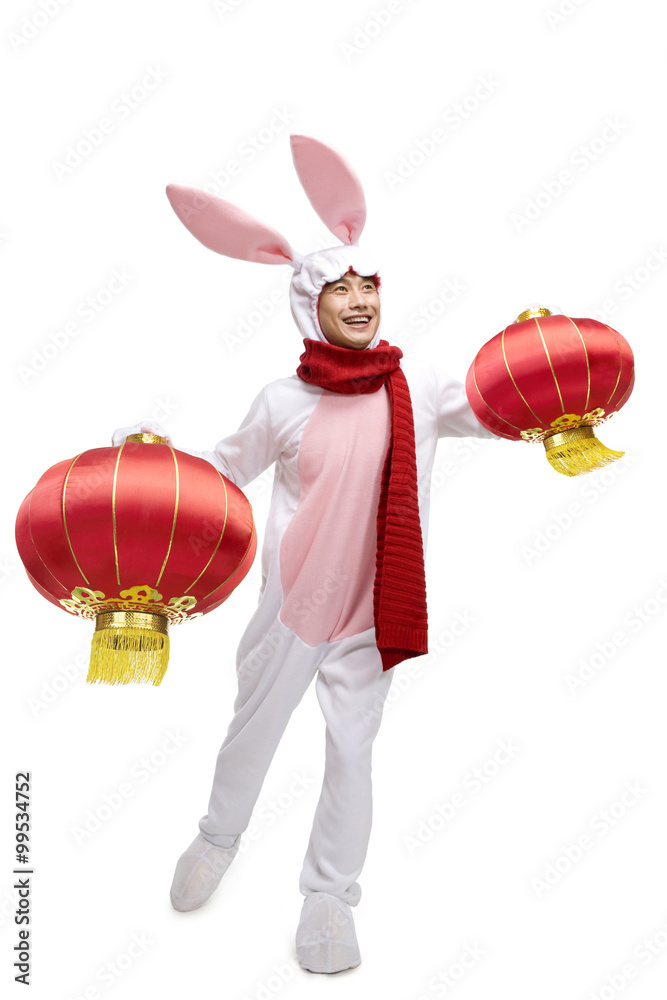 Mid-adult man celebrating the Year of the Rabbit