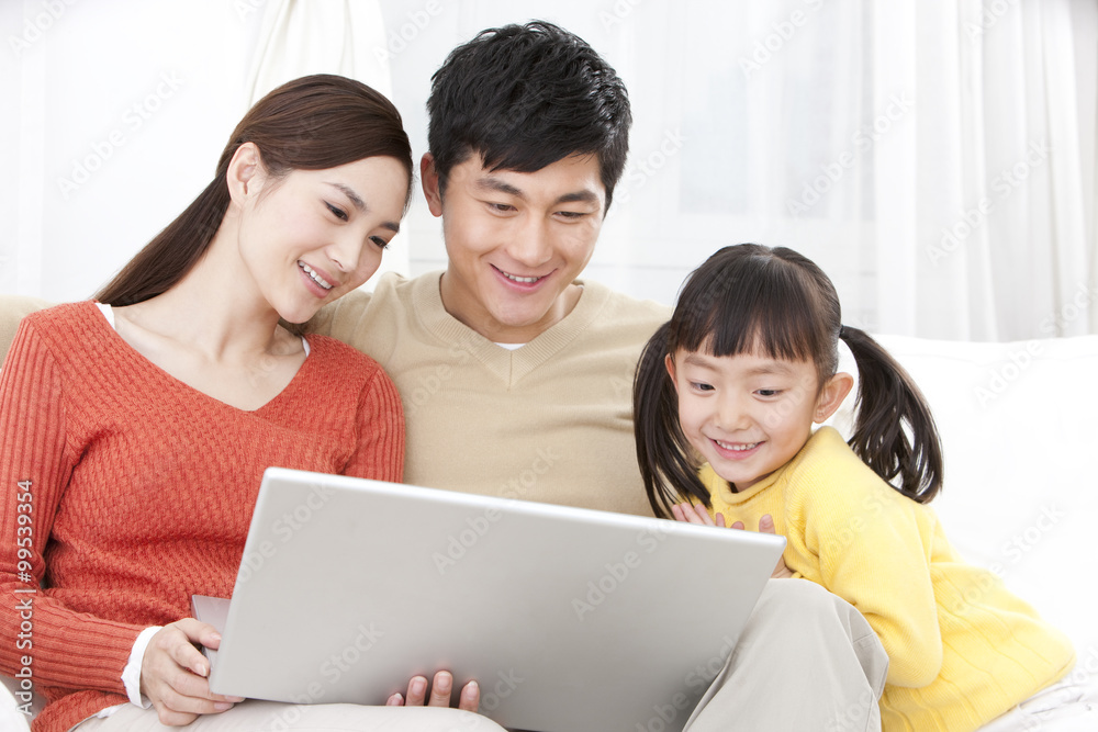 Family using laptop