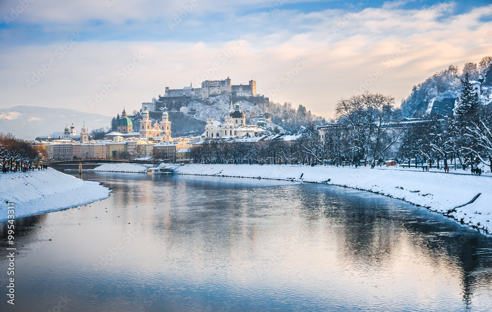 Historic city of Salzburg in winter, Austria