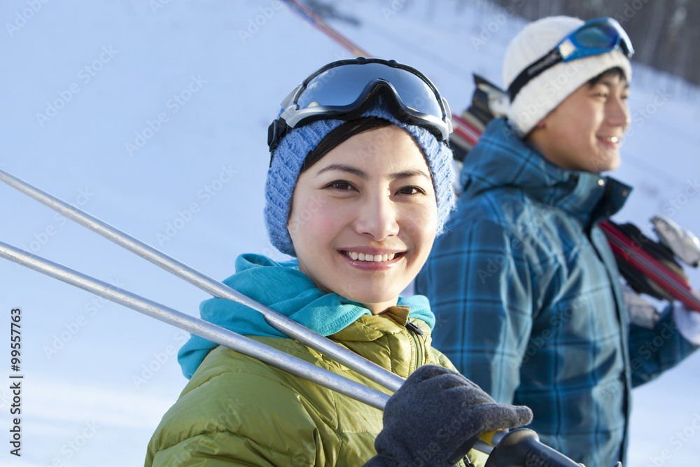 Young people going for skiing