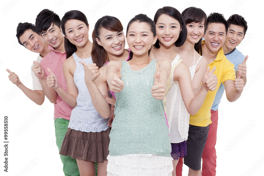 Group of young people showing thumbs up