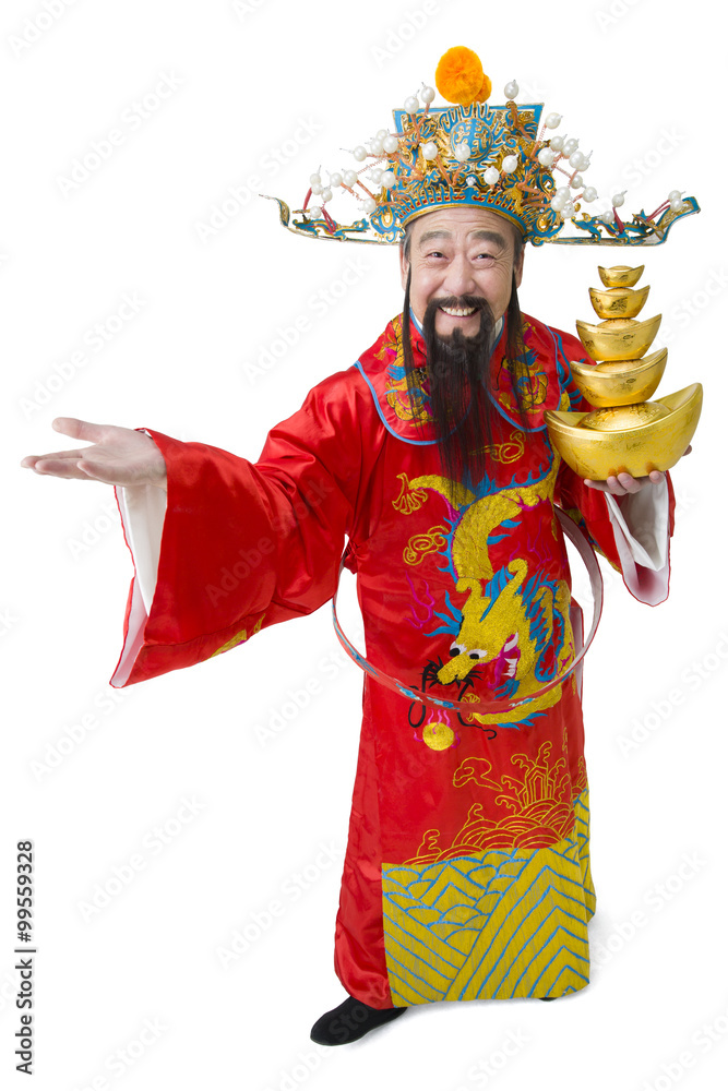 Chinese God of Wealth celebrating Chinese New Year