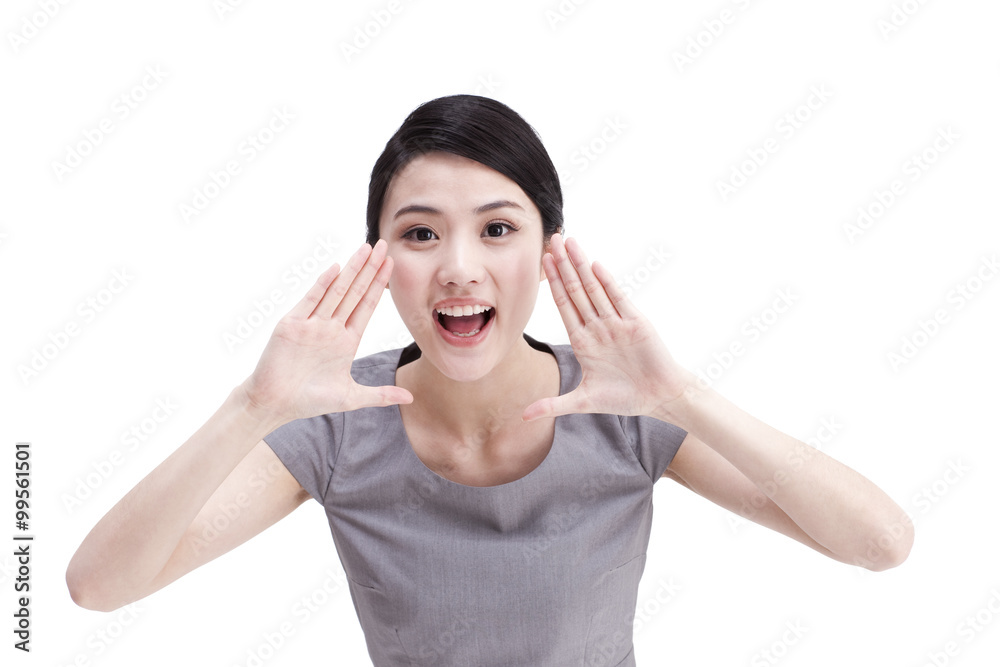 Young businesswoman shouting