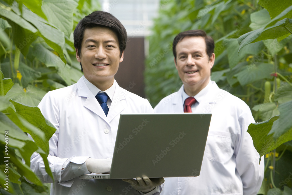 Scientists doing research in modern farm