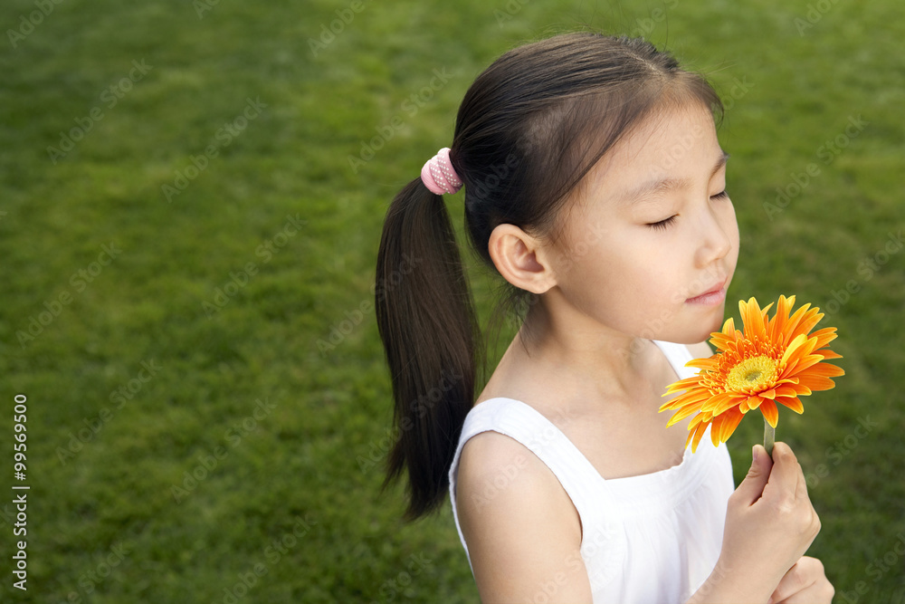 Young Girl Holding A Flower In The Park