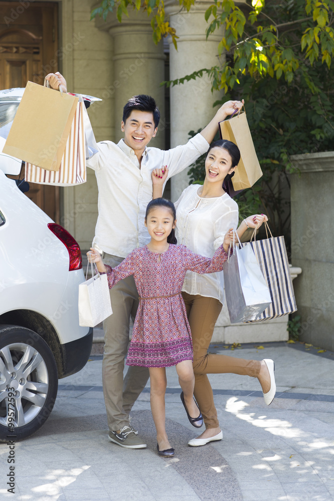 Young family coming back from shopping