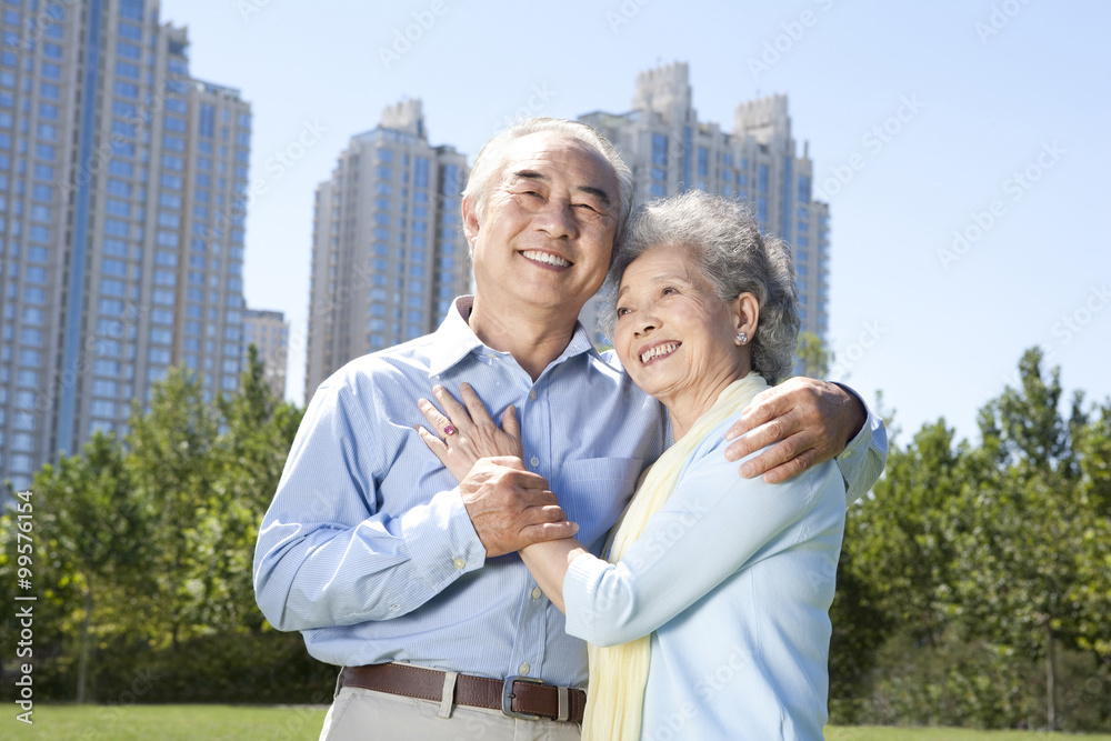 A senior couple enjoying the park