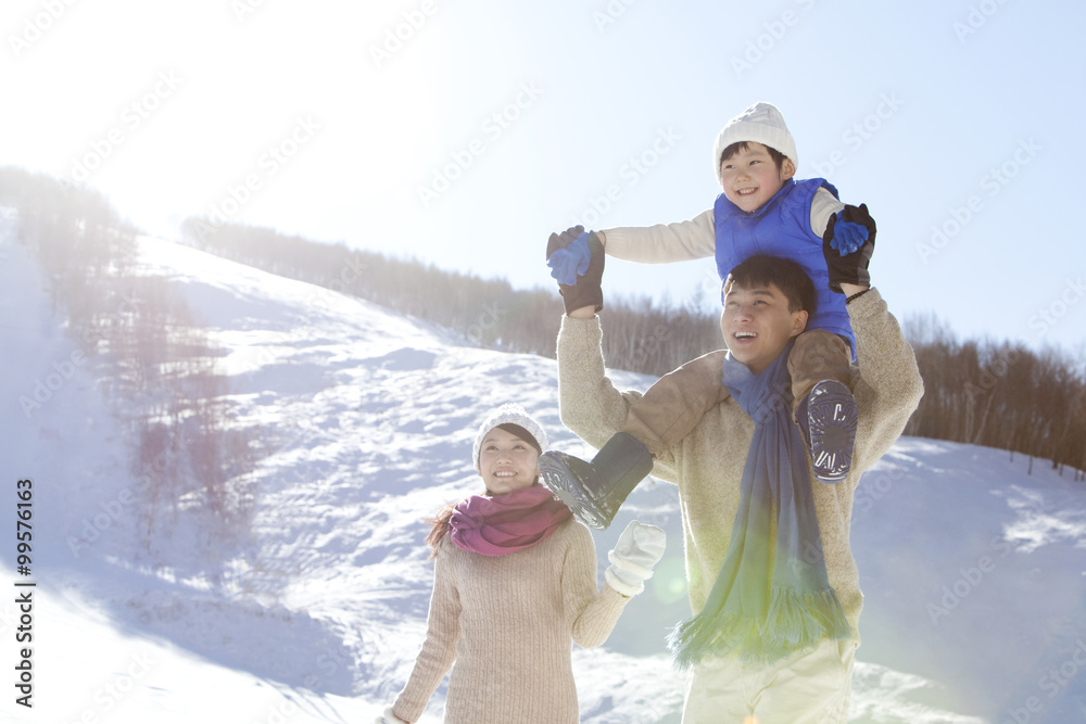 Family having fun in snow