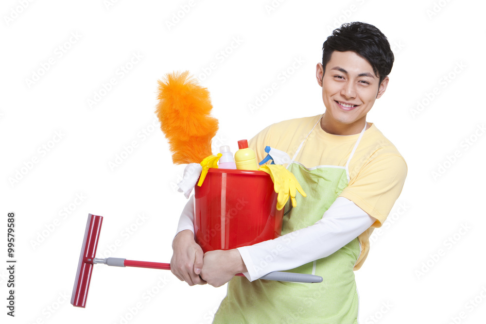 Young man with Cleaning Product