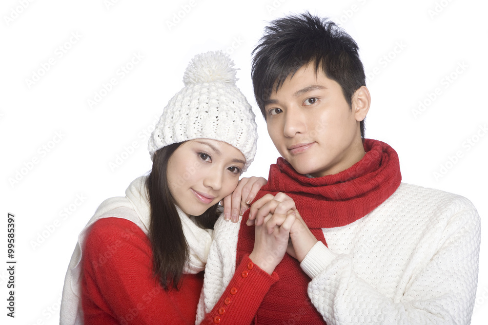 Young couple in winter clothes