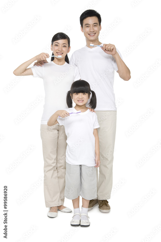 Family brushing teeth