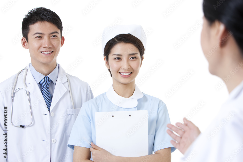 Portrait of doctors and nurse face to face talking