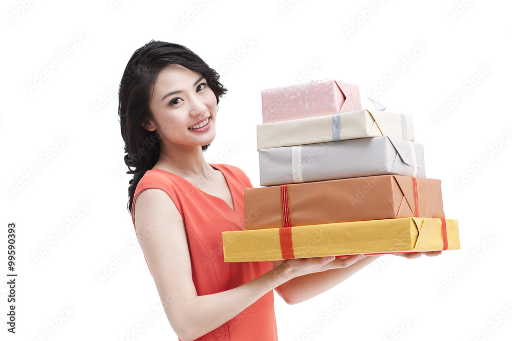 Cheerful young woman shopping