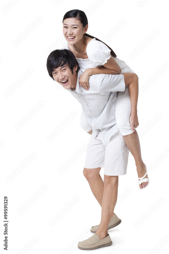 Man Carrying Woman on Back