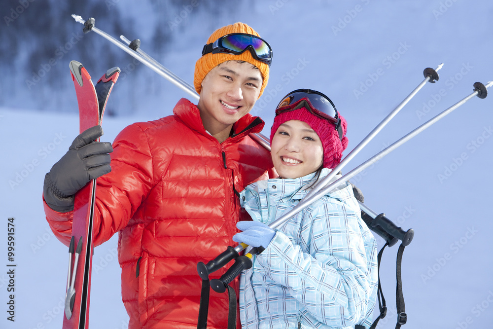 Young couple in ski resort