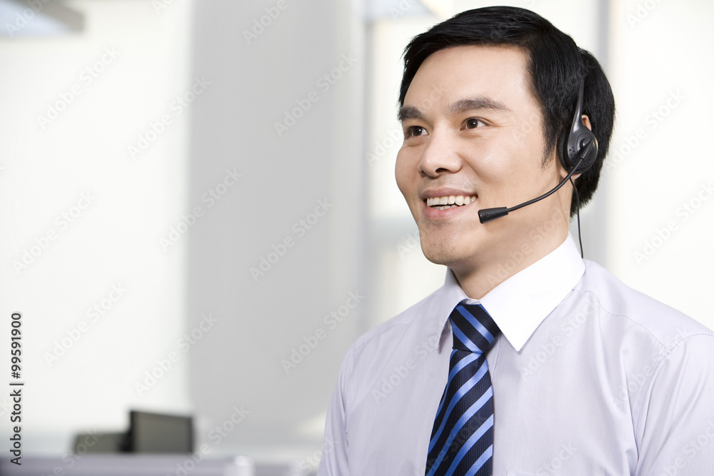 Office worker with a headset