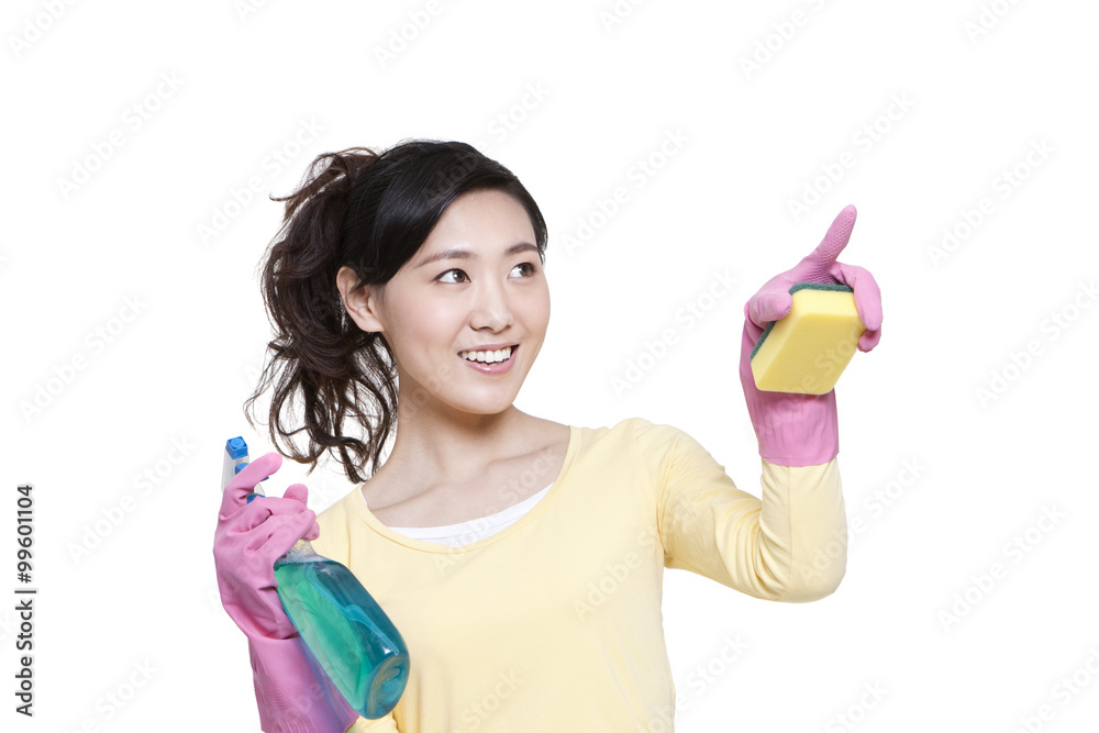 Housewife with Cleaning Product