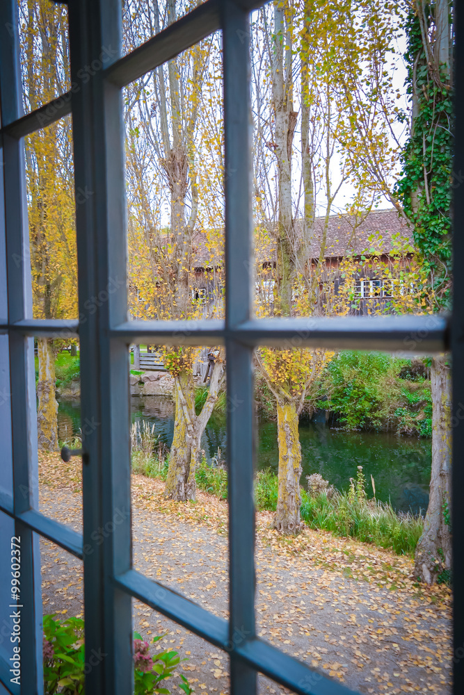 beautiful river near old house