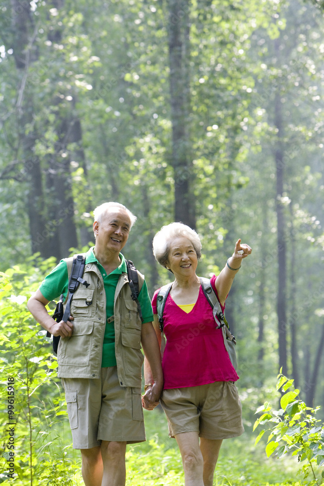 Portrait of a senior couple hiking