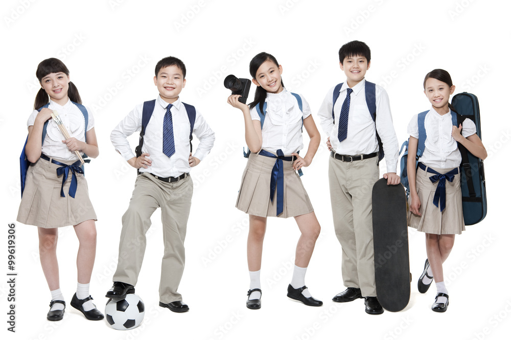 Happy schoolchildren and their leisure interests