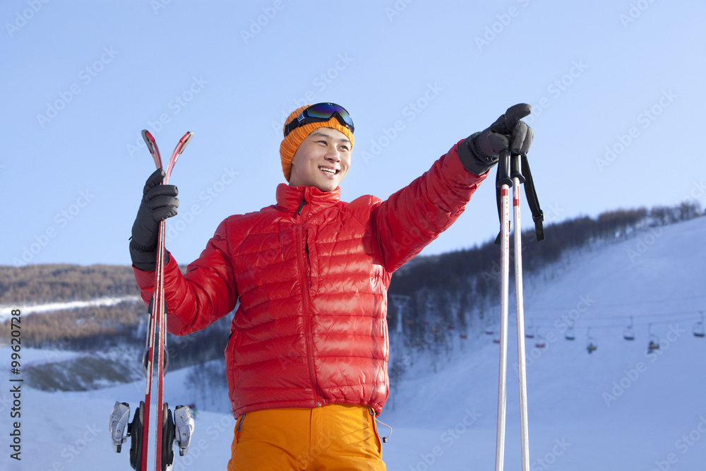 Young man in ski resort