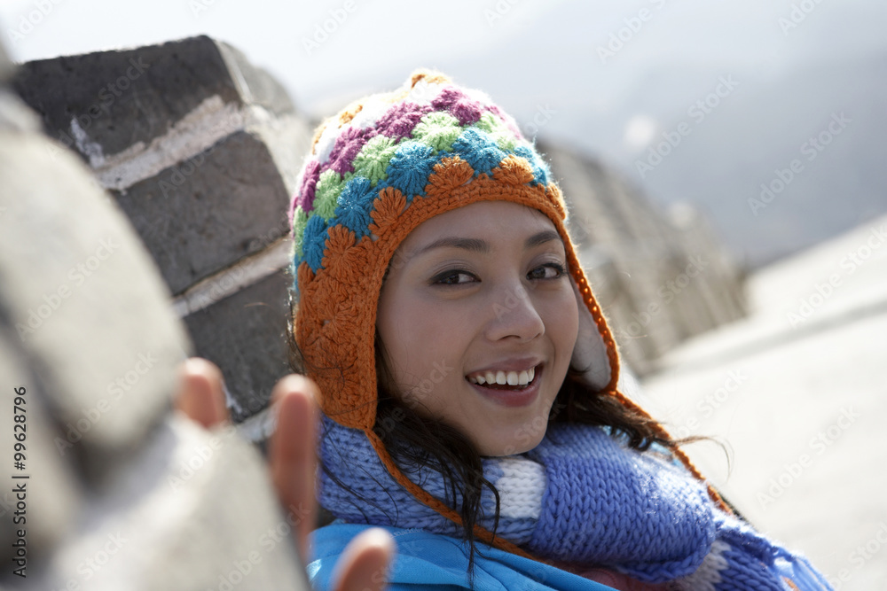 Portrait Of Young Woman On The Great Wall Of China