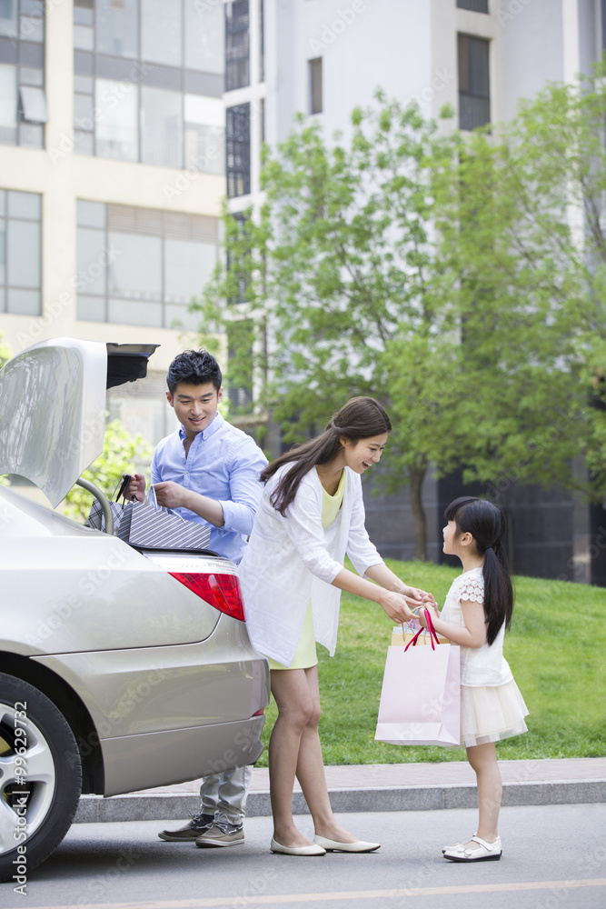 Young family coming back from shopping