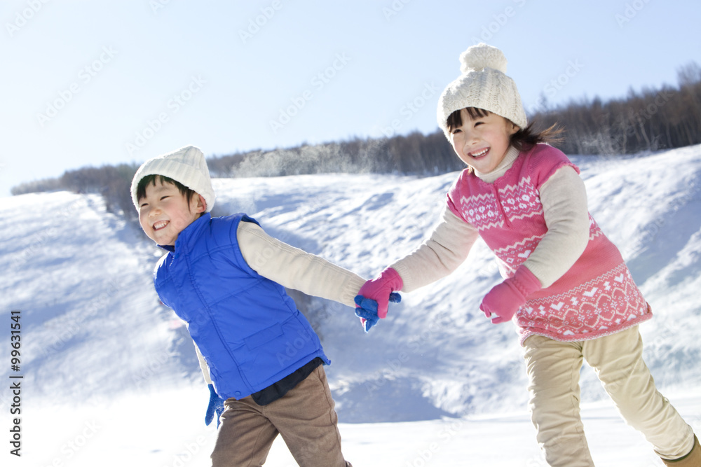 Children having fun in snow