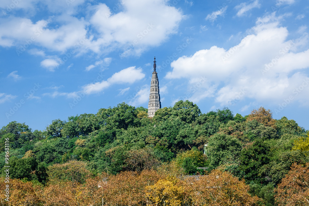 Hangzhou west lake beautiful scenery and ancient pagoda in the autumn, China