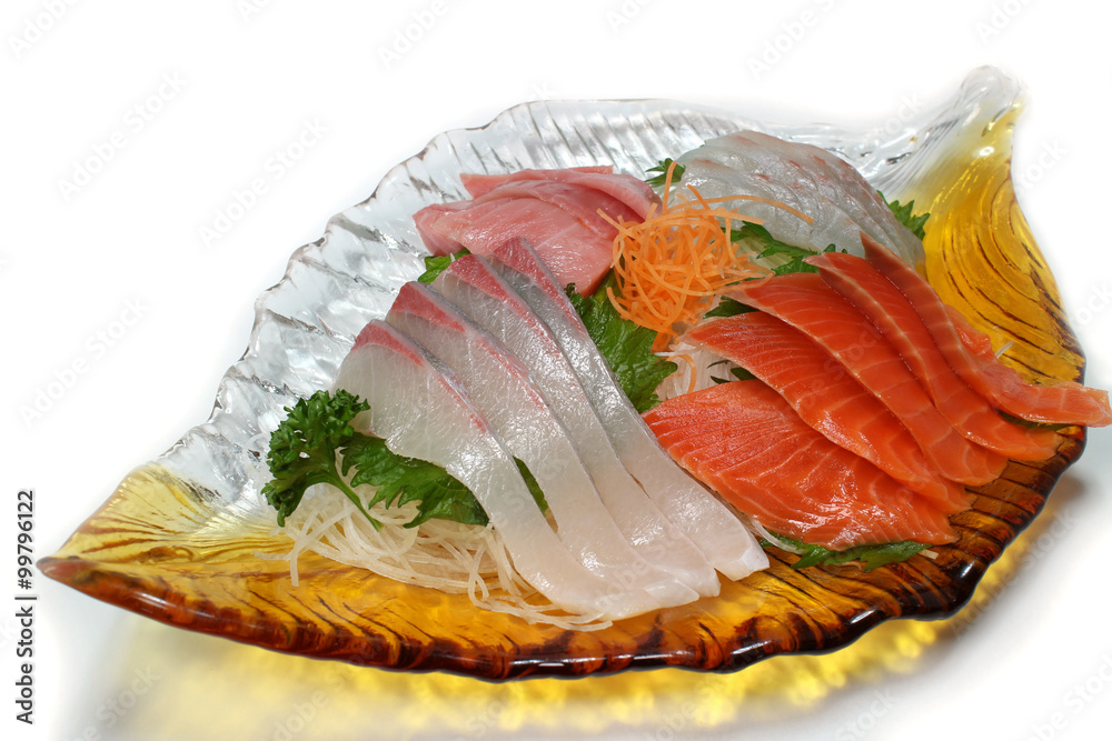 Japanese sashimi assortment close up in the white