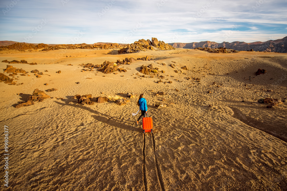 Traveler in the rocky desert