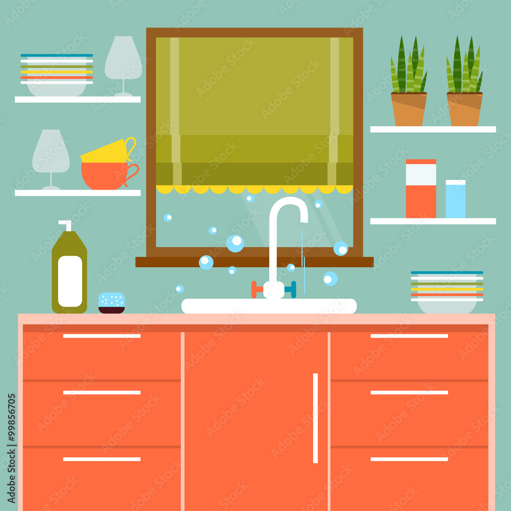 Kitchen interier. Vector Illustration