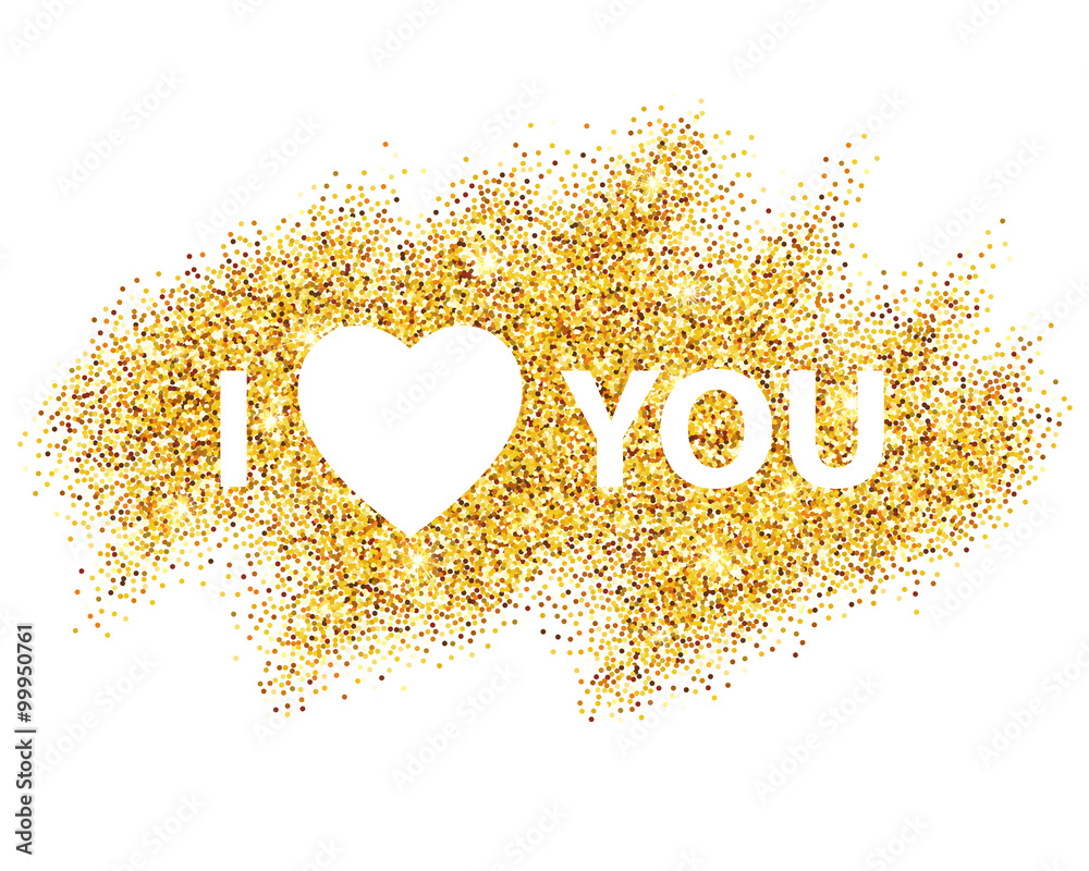 I love you message and heart golden glitter design.  Vector illustration