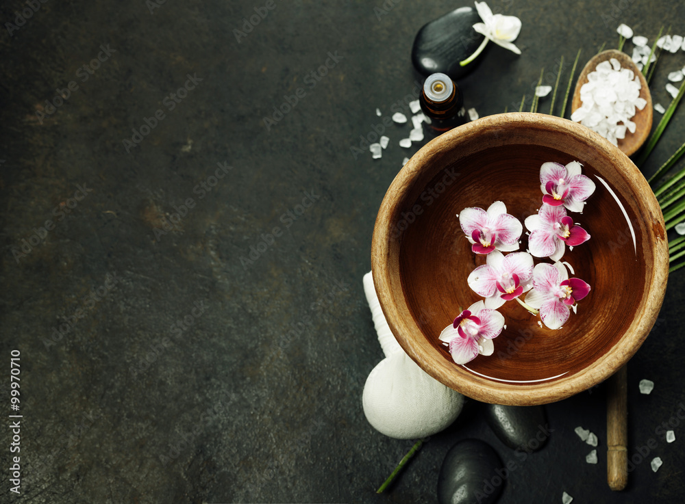 Spa background with floating flowers