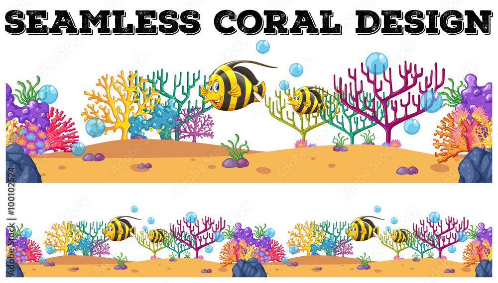 Seamless coral reef and fish underwater