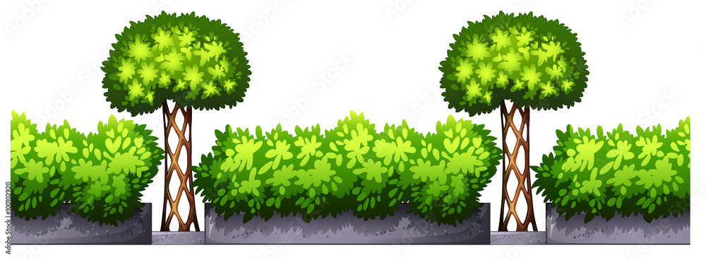 Seamless fence design with bushes