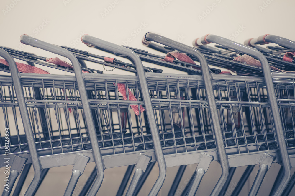 Close - up Row of shopping cart at departmentstore