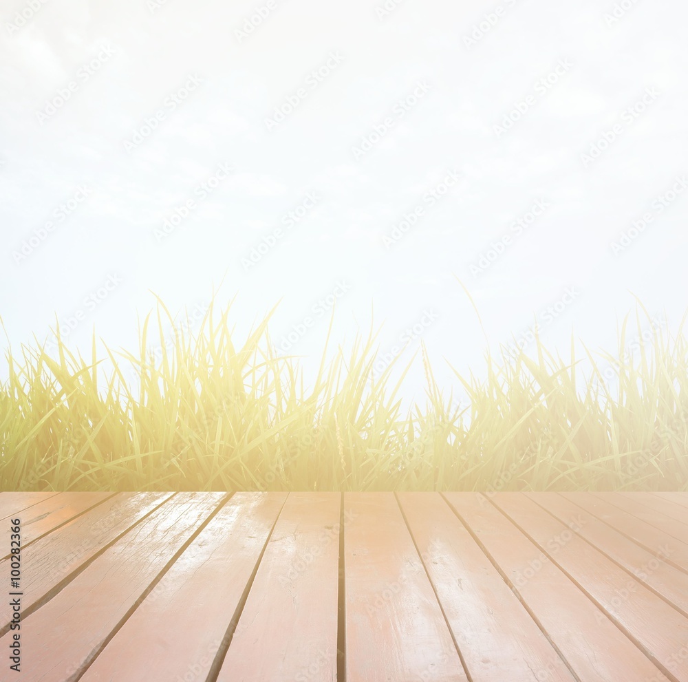 wooden terrace and blue sky