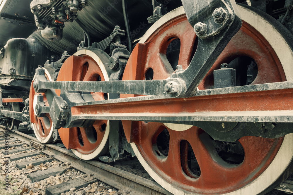 Wheels of vintage steam train