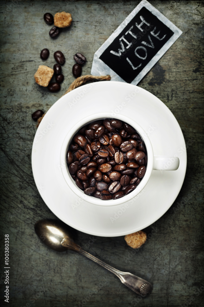 Coffee cup with beans