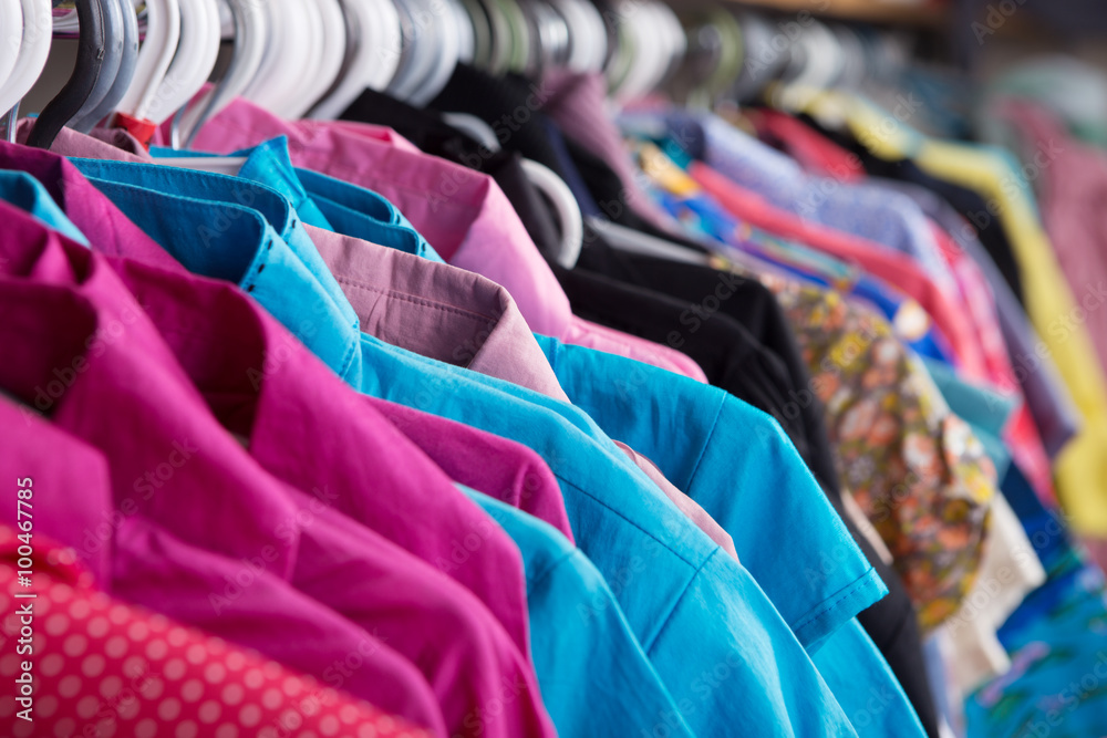 Clothes hanging on the rack in the store