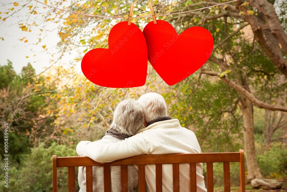 Composite image of hanging love hearts