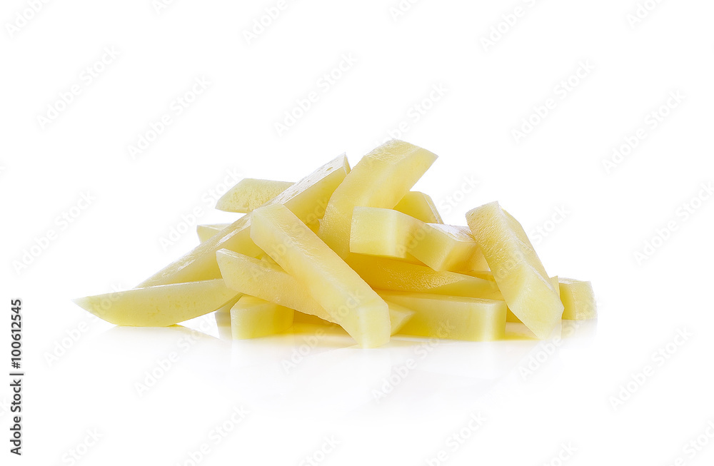 Sliced potatoes on white background