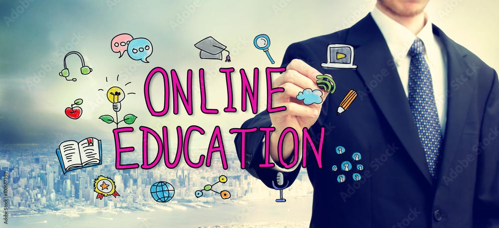  Businessman drawing Online Education concept